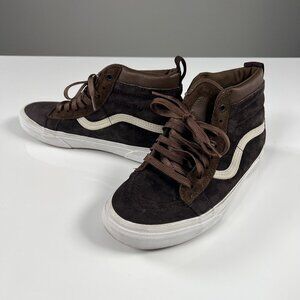 Vans Off The Wall Brown Suede Scotchgard High Top Sneakers Faux Fur Lined Mens 7
